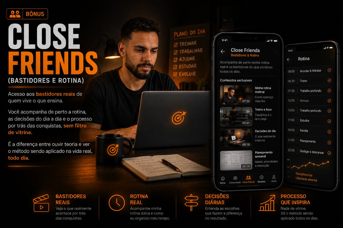 Bônus Close Friends: comunidade fechada com conteúdos e acompanhamento diário